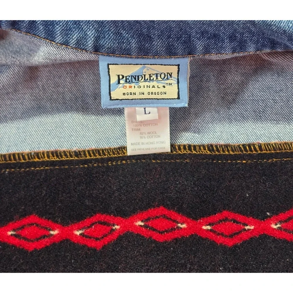 Pendleton Denim Trucker Vest Womens Large Blue Good Southwestern Wool Trim